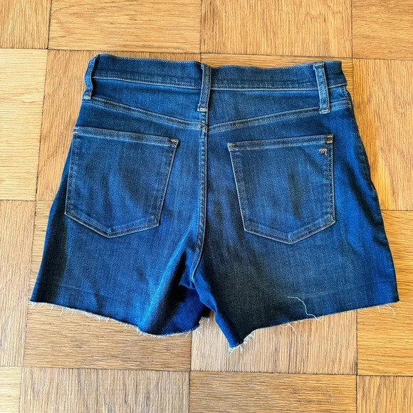 Madewell Size 27 High Rise Denim Shorts Raw Edge Roll Cuff Blue Jean Zip Button - Picture 2 of 9